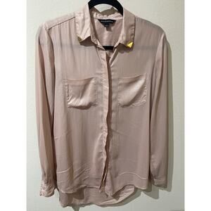 Rock & Republic Blush Pink Satin Embellished Button Up Blouse Size Medium